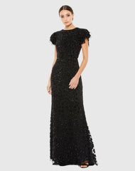 High Neck Flutter Cap Sleeve Gown