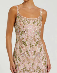 Pink Sleeveless Hand Embellished Floral Maxi Dress