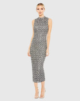 Embellished High Neck Sleeveless Column Dress