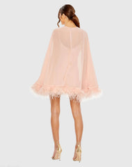 Pink Trapeze Feather Trim Mini Dress