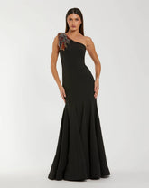 Black One Shoulder Beaded Mermaid Gown
