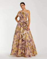 Pink Strapless Velvet Floral Ball Gown with 3D Rosette