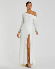 Multicolor Beaded Cuff Drop Shoulder Faux Wrap Gown