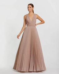 Pink Shimmering Pleated Sleeveless Gown