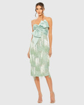 Green Bow Front Ombre Fringe Detailed Dress