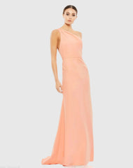 Peach One Shoulder Crepe Mermaid Gown