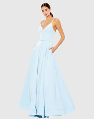 Light Blue Classic A-Line V-Neck Ball Gown