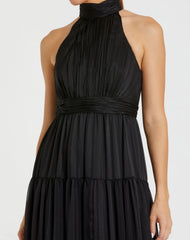 Black Tie Halter Neck Tiered Gown