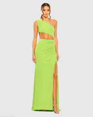Green Cut Out One Shoulder Ruched Back Gown - Final Sale