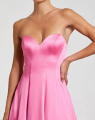 Pink Strapless Satin Ballgown With Bow Details