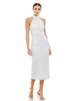 Hand Embellished Halter Neck Midi Sheath Dress