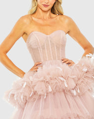 Pink Strapless Tulle Gown with Feather Detail - FINAL SALE