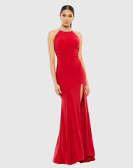 Beaded Halter Jersey Gown