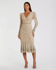 Sequin Dress with Embellished Hemline and Belt