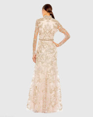 Pink Queen Anne Lace Long Sleeve V-Neck Trumpet  Gown