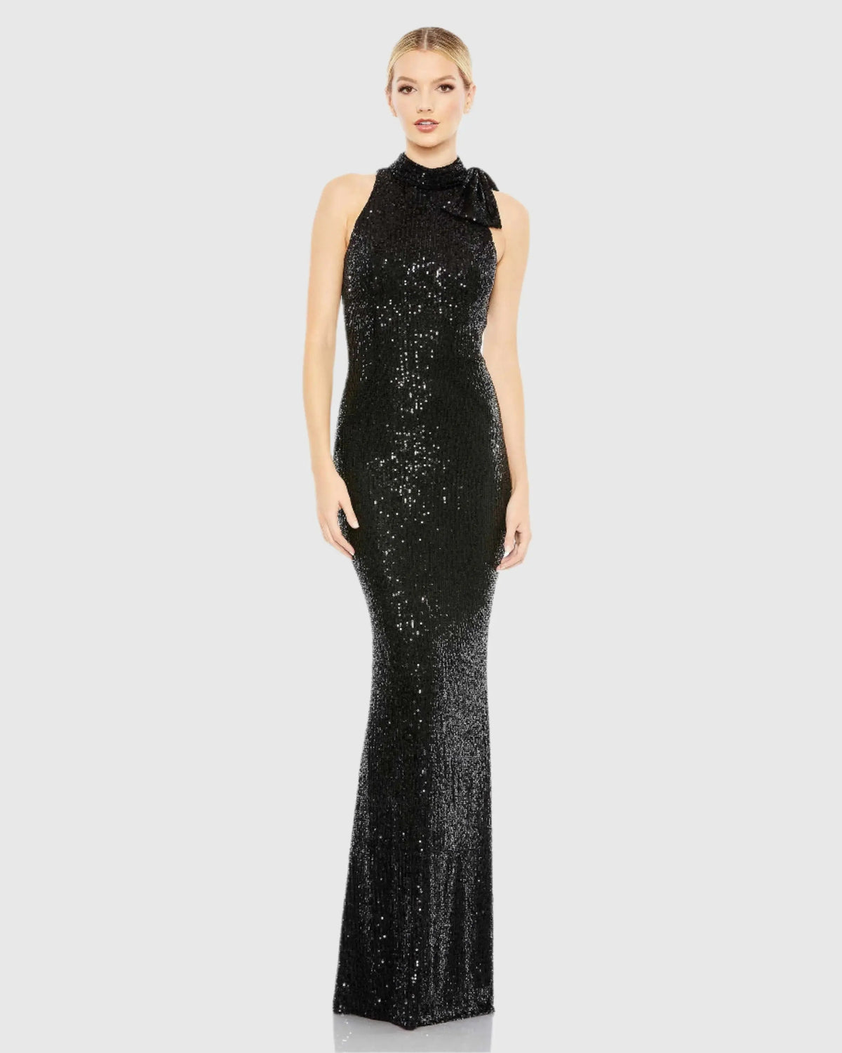 Black Soft Tie Halter Neck Sequin Gown - FINAL SALE