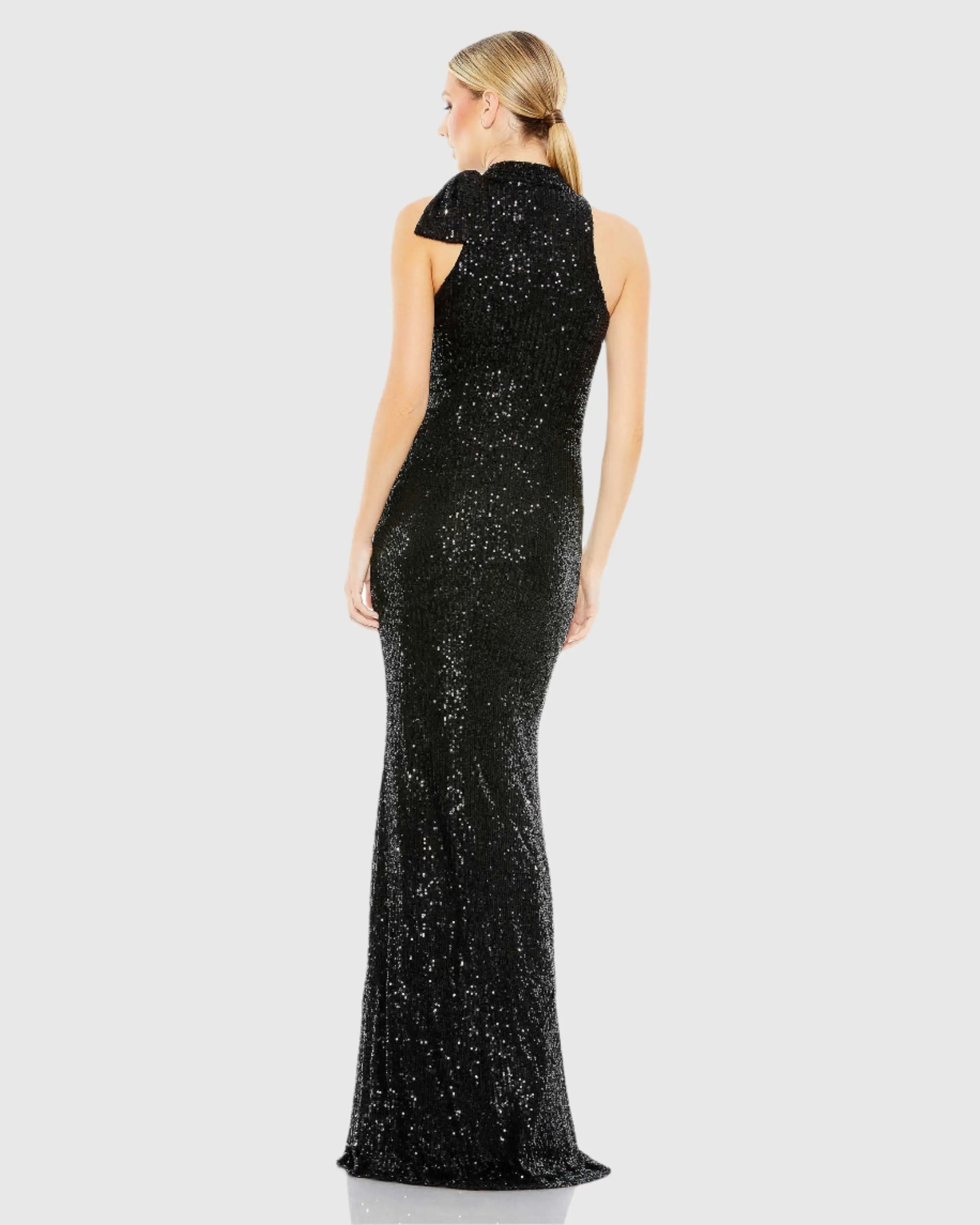 Black Soft Tie Halter Neck Sequin Gown - FINAL SALE