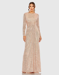 Sequined Long Sleeve Side Knot Gown