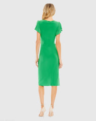 Green Flounce Sleeve Midi Dress