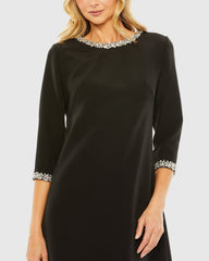 Black Embellished Crepe Cocktail Dress