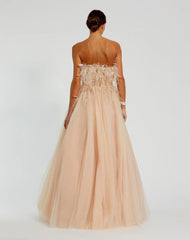Pink Strapless Feather Bustier Ball Gown