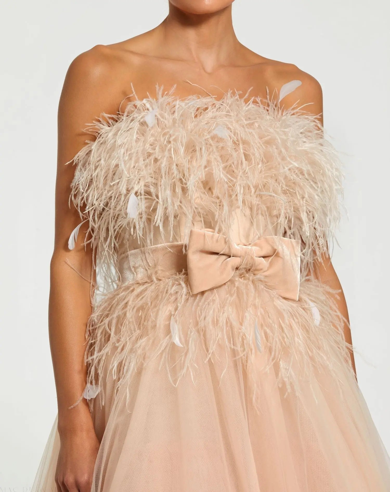 Pink Strapless Feather Bustier Ball Gown