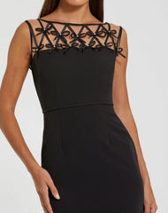 Black Sleeveless Crepe Gown With Embellished Bows