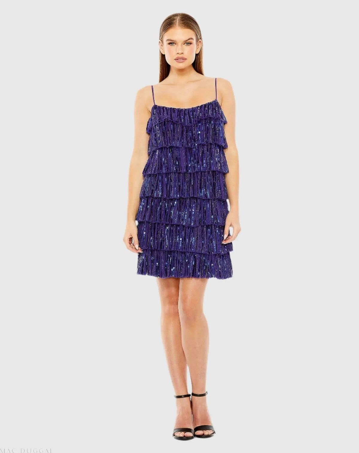 Blue Beaded Strap Sequin Ruffle Mini Dress - FINAL SALE