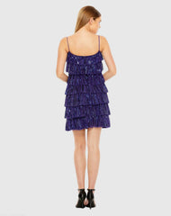 Blue Beaded Strap Sequin Ruffle Mini Dress - FINAL SALE