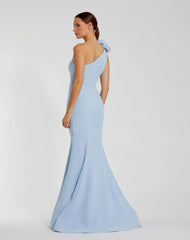 Blue One Shoulder Mermaid Gown With 3D Flower