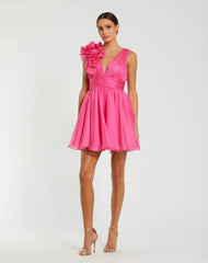 Pink Ruffle V Neck Fit & Flare Mini Dress
