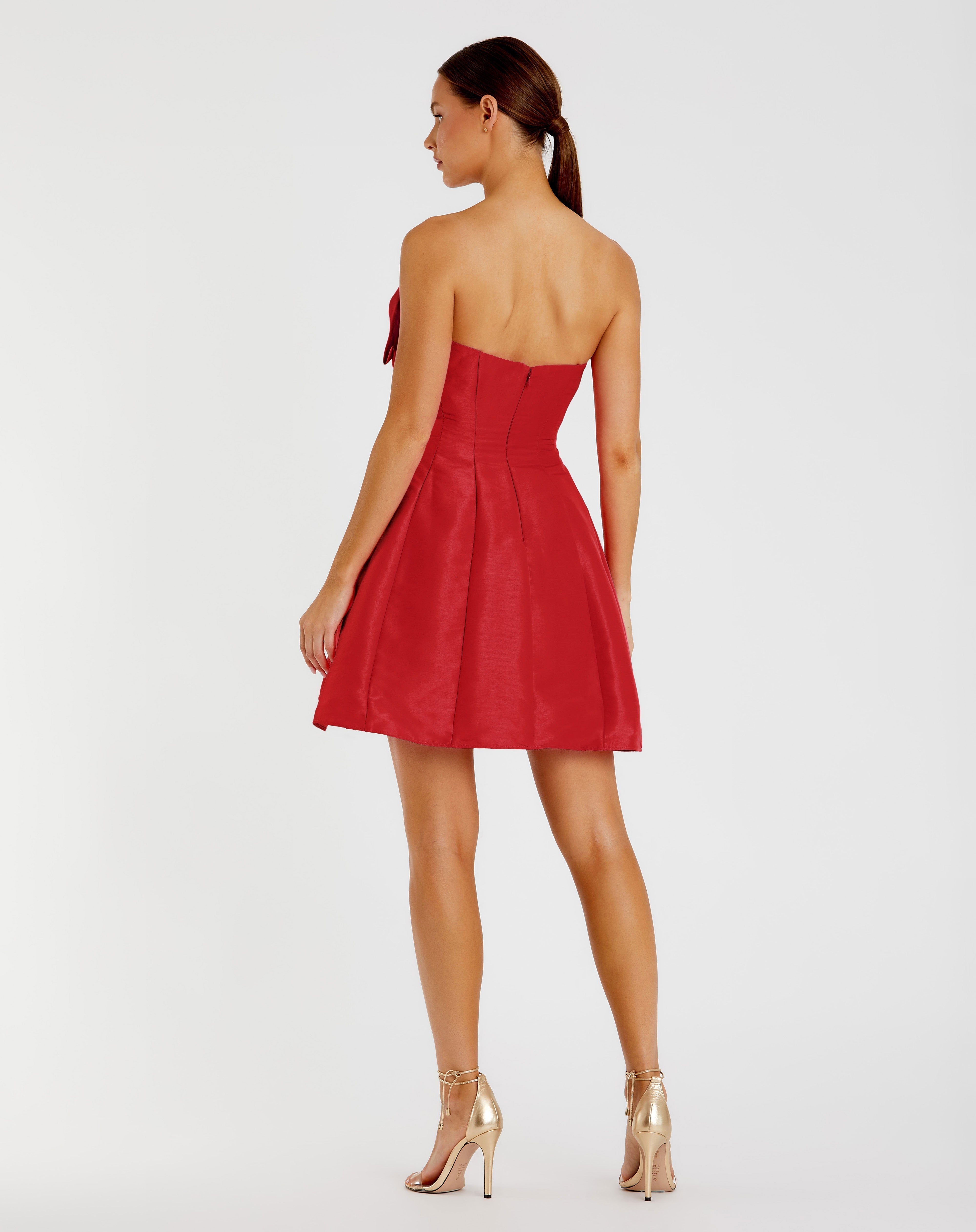 Red Strapless Oversized Bow Fit & Flare Mini Dress