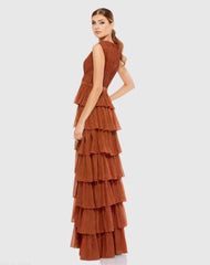 Orange Sleeveless Chiffon Ruffled Gown