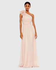 Polka Dot Ruffled One Shoulder Gown