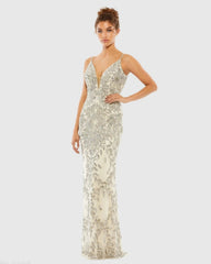 Silver Hand Embellished Sleeveless Evening Gown