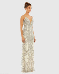 Silver Hand Embellished Sleeveless Evening Gown