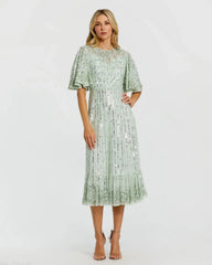 Flounce Sleeve Midi Dress