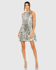 Silver Sleeveless Disc Sequin Trapeze Dress