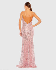 Pink Embellished Plunge Neck Sleeveless Trumpet Gown - FINAL SALE
