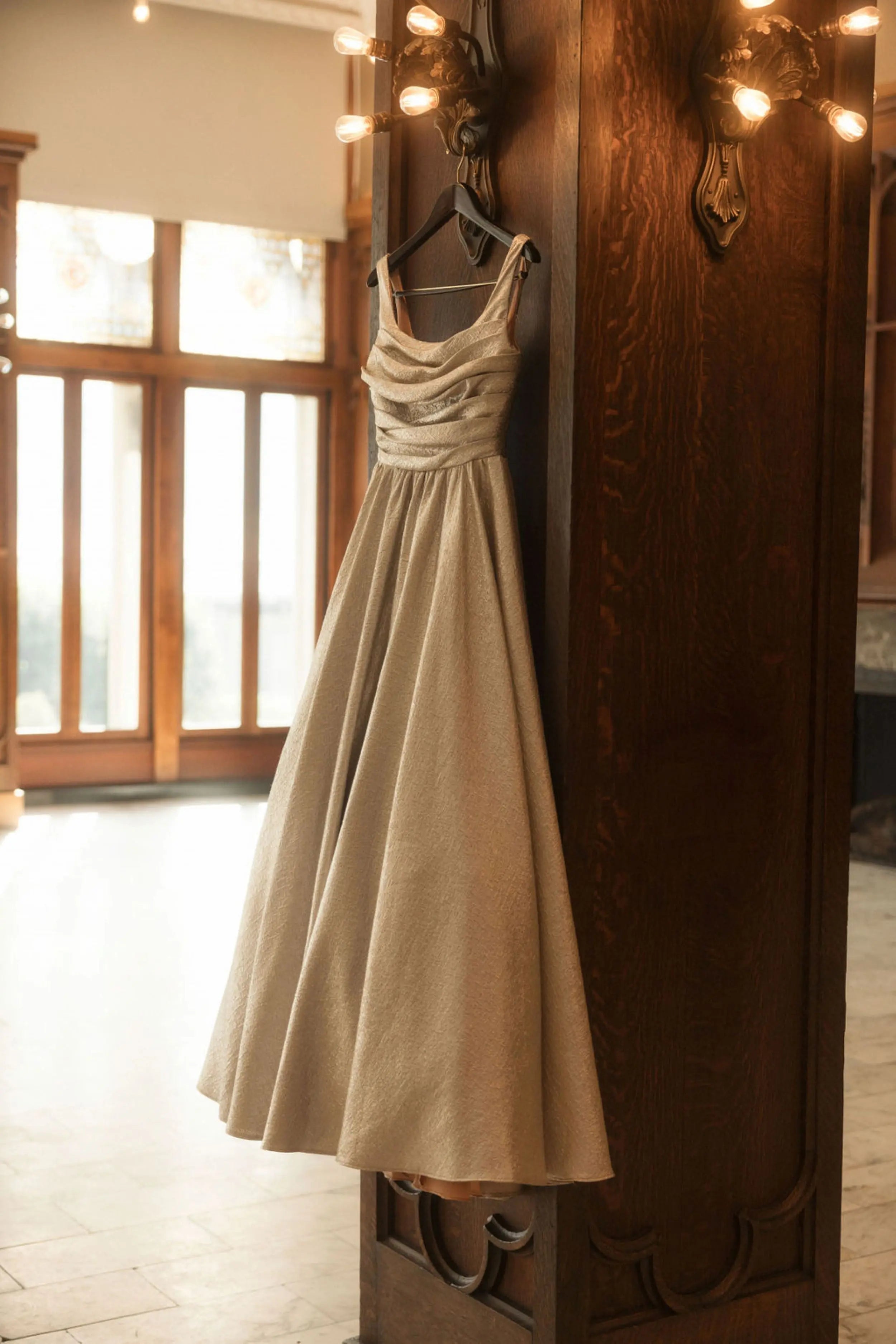 Gold Metallic Pleated Bodice Ball Gown