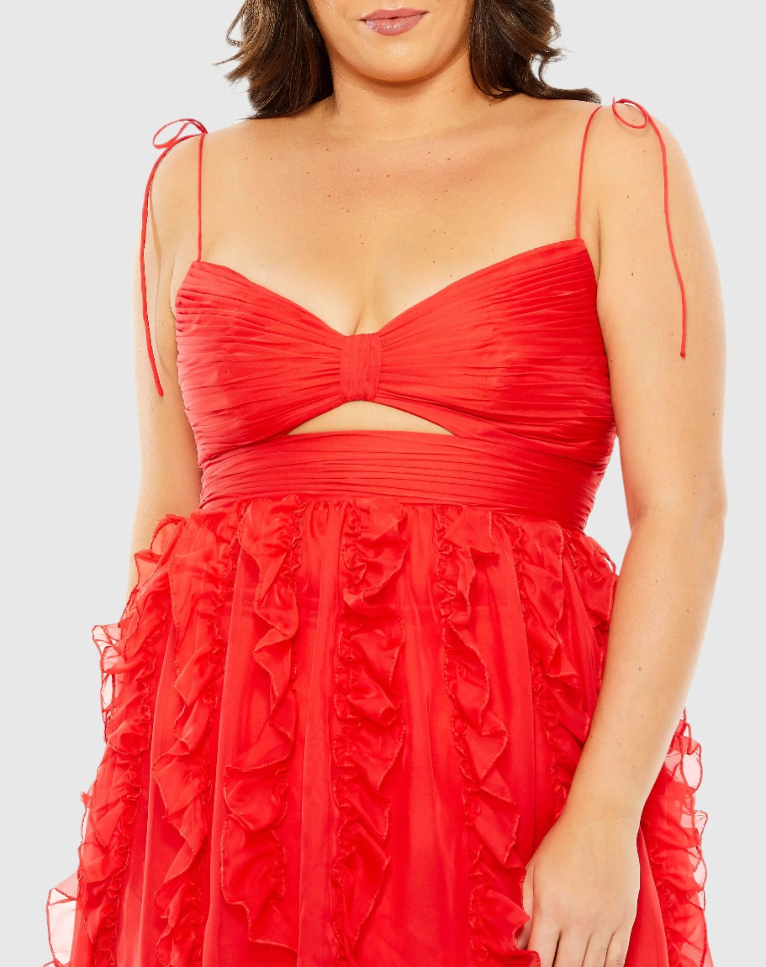 Red Keyhole Detail Sleeveless Chiffon Gown (Plus) - FINAL SALE