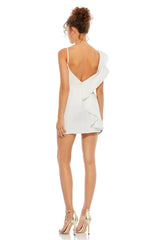 White Asymmetrical Ruffle Mini Cocktail Dress