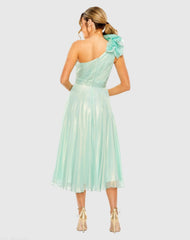 Green Rosette One Shoulder Tea Length Dress - FINAL SALE