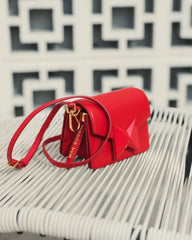 Red Mini Leather Tone On Tone Crossbody Bag