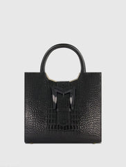 Buckled Medium Croco Leather Tote Bag with Detachable Strap