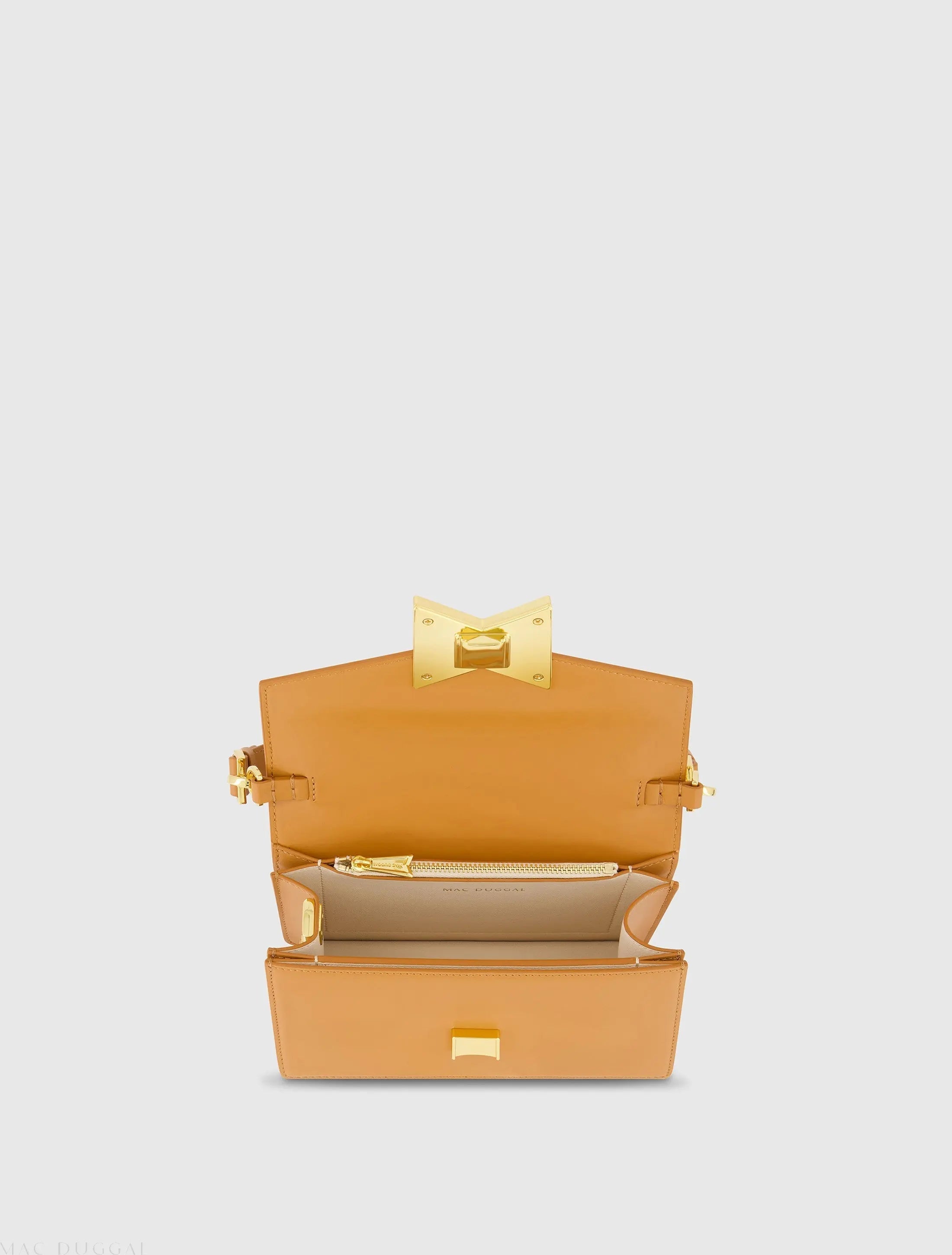 Brown Mini Leather Shoulder Handbag With Gold Hardware