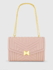 Pink Quilted Napa Leather Handbag With Gold Hardware