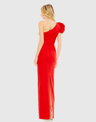 Red One Shoulder Puff Sleeve Gown