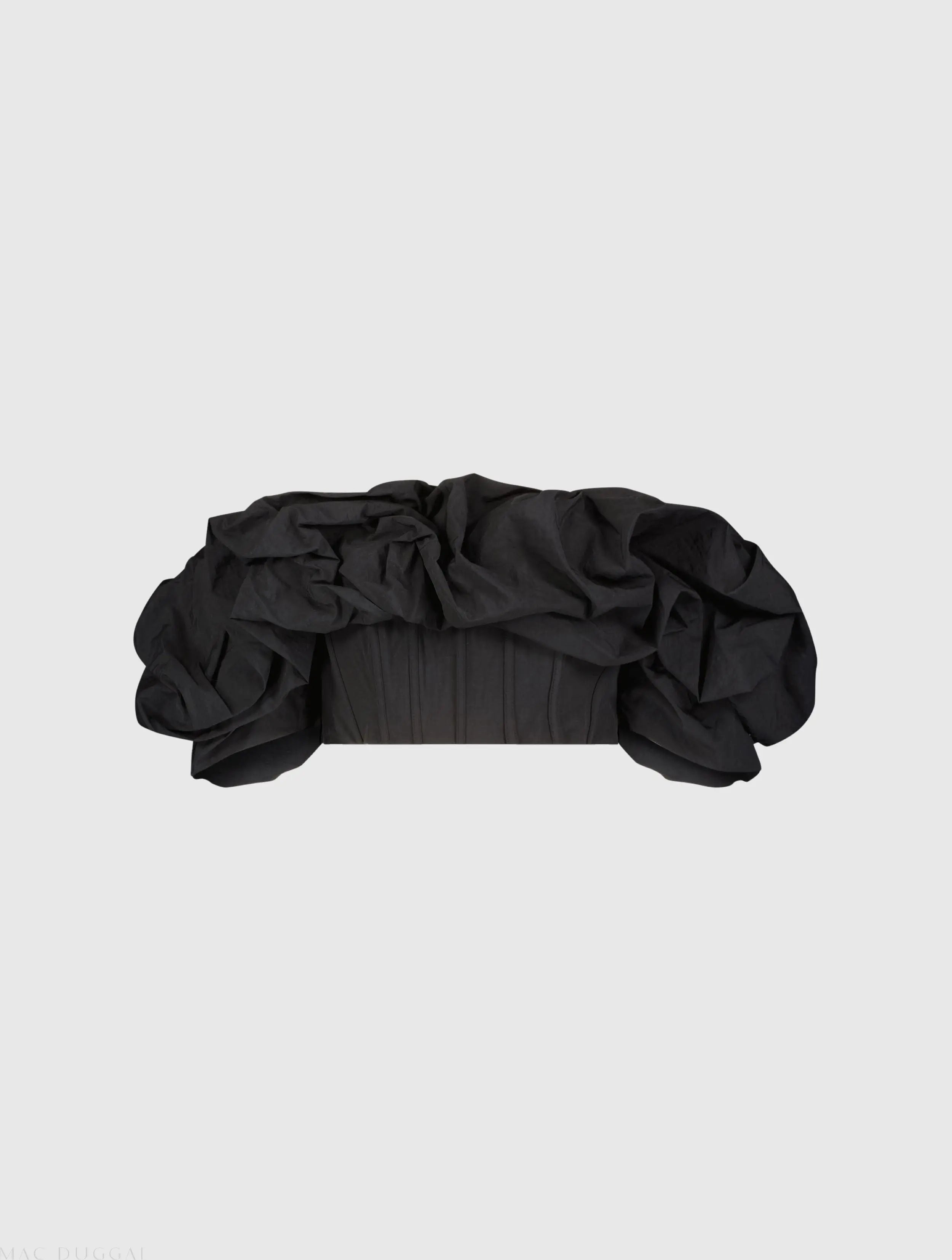 Black Faille Off The Shoulder Bustier Ruffle Top - FINAL SALE