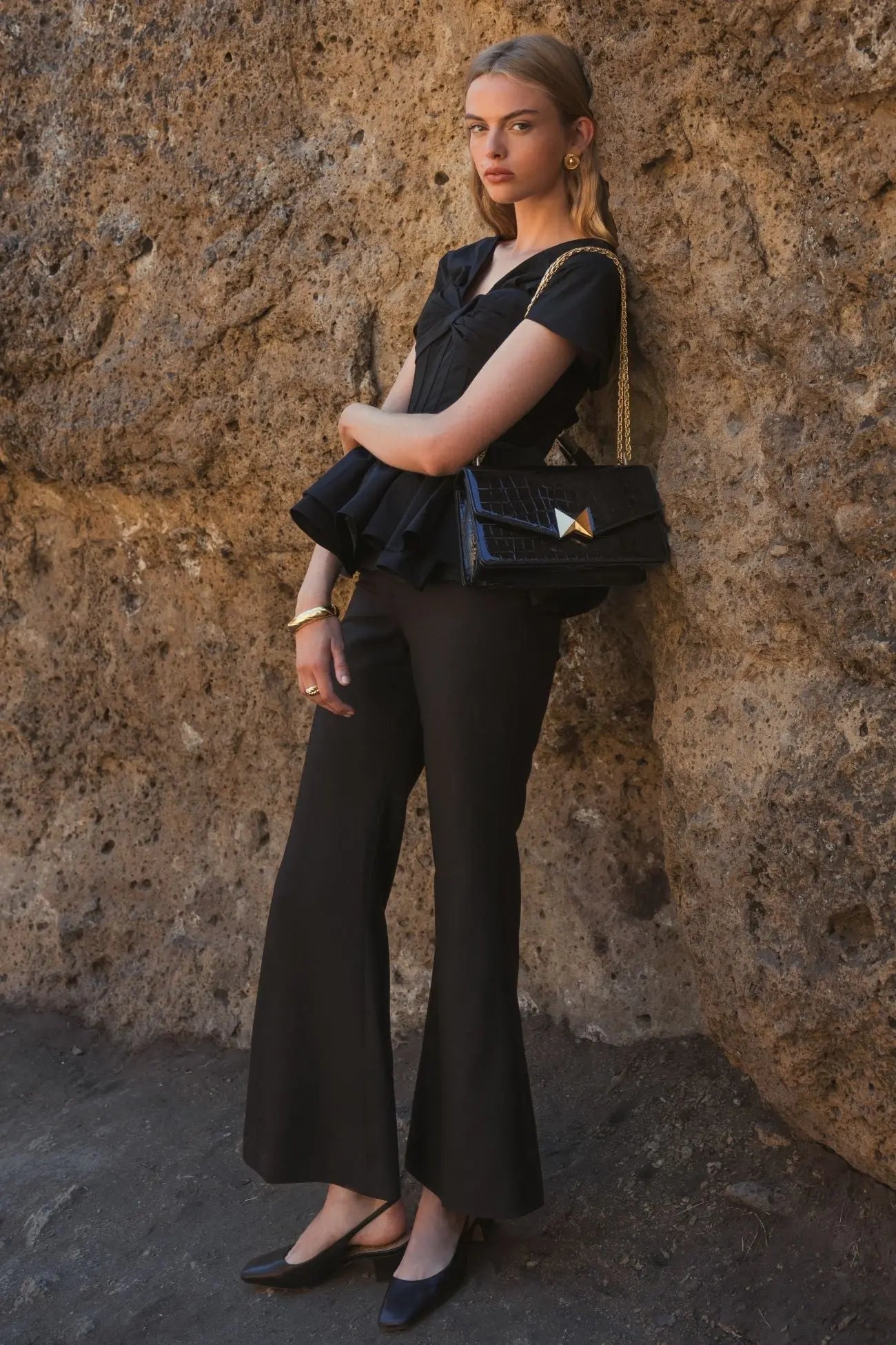 Black Classic Crepe Flared Trouser Pant - FINAL SALE